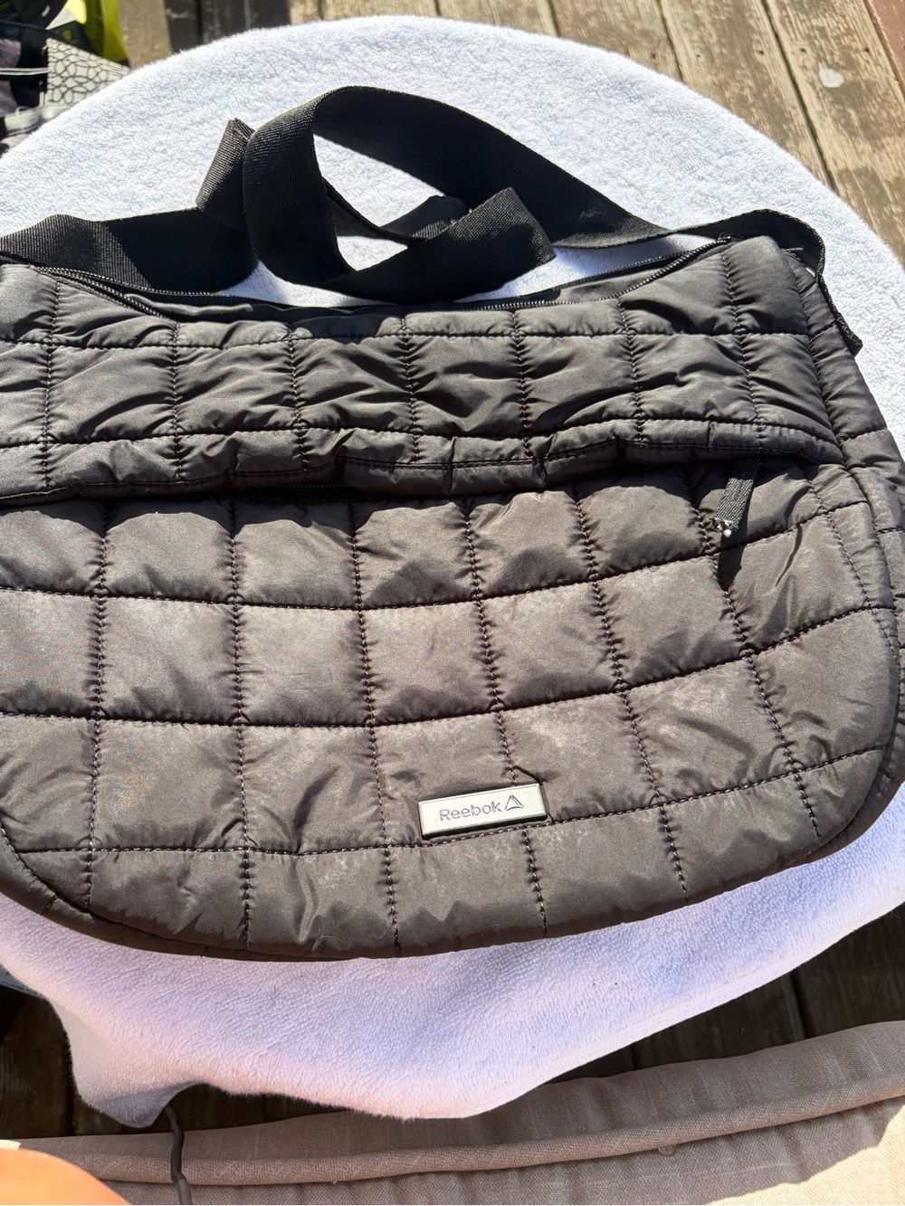 Reebok Black Quilted Crossbody Satchel with Adjustable Strap